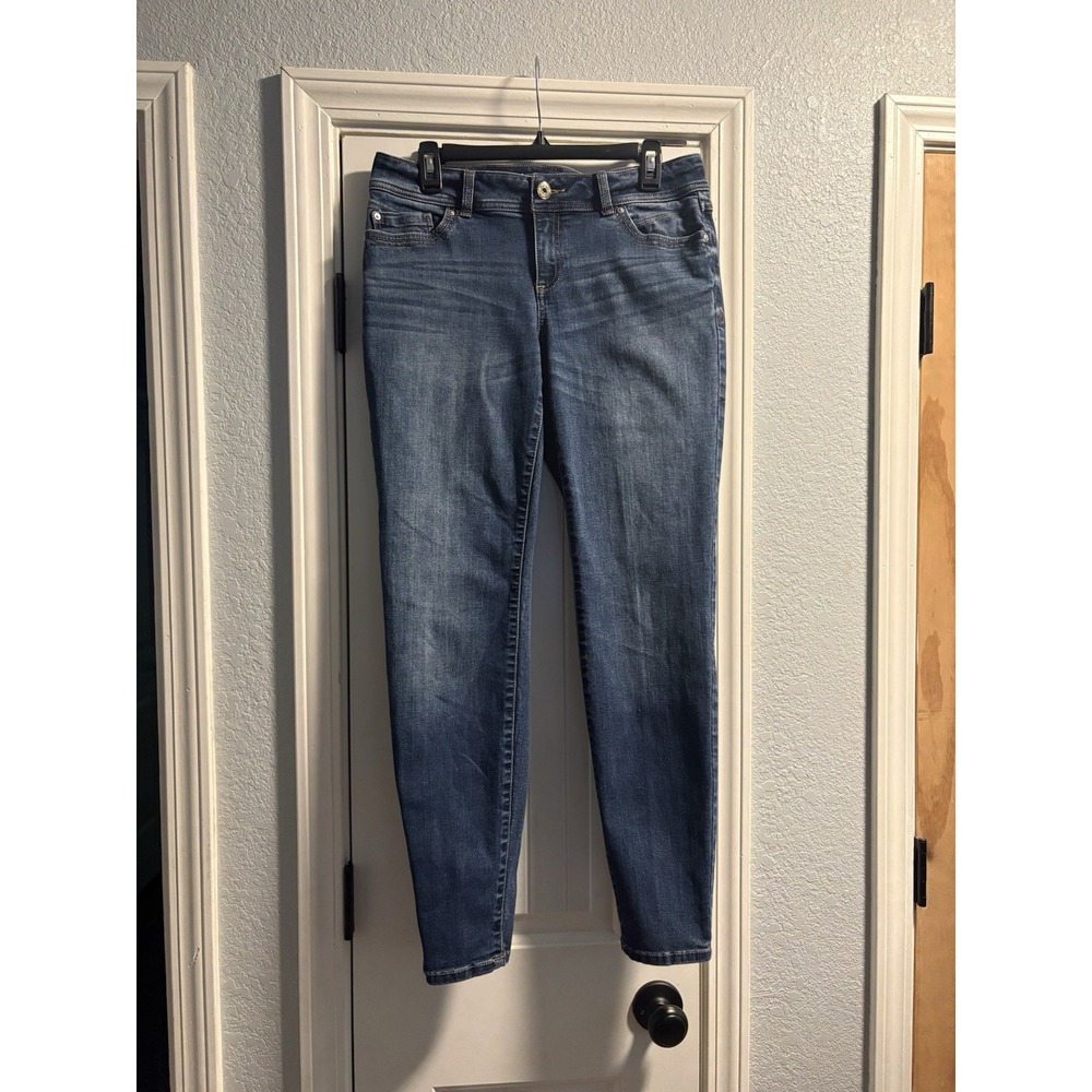 INC Skinny Leg Curvy Fit Jeans Women 10 Dark Wash Blue Stretch Denim Whiskered